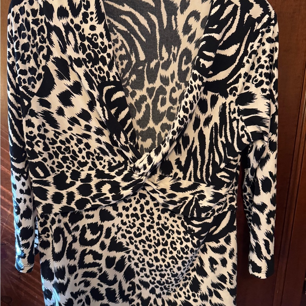 Boston Proper Black and Cream Animal Print Blouse
